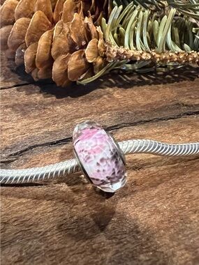 Authentic Pandora Sea Glass Faceted Murano Pink Purple Charm Silver Multi-Color
